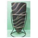 18' Pottery Vase In Wrought Iron Stand
