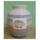 Navajo Etched Bear Pottery Vase - Signed