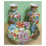 Hand Painted Bowl With Two Vases