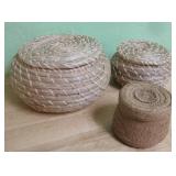 Three Assorted Lidded Woven Baskets