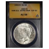 1922 Peace Dollar ANACS AU-58 Top 50 VAM-2C1