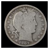 1907 S Barber Liberty Half Dollar 50c