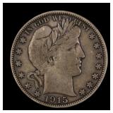 1915 D Barber Liberty Half Dollar 50c Last Year!