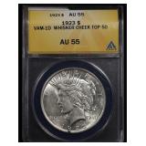 1923 Peace Dollar ANACS AU-55 Top 50 VAM-1D