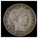 1914 D Barber Liberty Quarter 25c Better Date