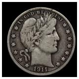 1911 Barber Half Silver Dollar F/VF