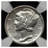 1927 D Mercury Silver Dime NGC AU Dtls Better Date