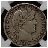 1911 D Barber Half Silver Dollar NGC F-12