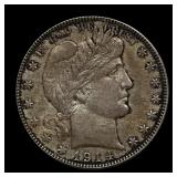 1914 S Barber Half Silver Dollar AU TONED