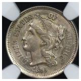 1865 Three Cent Nickel 3CN NGC MS-63 CLASHED
