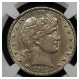 1913 D Barber Half Silver Dollar NGC AU-58