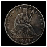 1854 O Seated Liberty Half VF Bigfoot N Variety