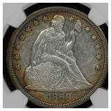 1868 Seated Liberty Dollar AU Details MPD FS-301