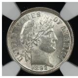 1892 Barber Dime NGC MS-61 MINT ERROR Chip & Clash