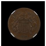 1865 Two Cent 2c Fancy 5 NGC AU 53 UNDERGRADED