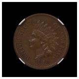 1870 Indian Head Cent NGC AU 58 BN Better Date