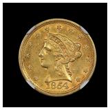 1854 $2.5 GOLD Quarter Eagle NGC AU 55