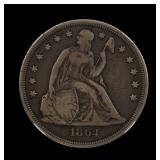 1864 Seated Liberty Dollar NGC F 12 CIVIL WAR