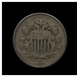 1867 Shield Nickel W/Rays ICG F 15