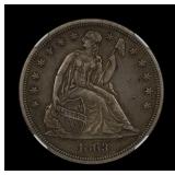1845 Seated Liberty Silver Dollar NGC AU CIVIL WAR