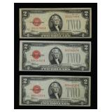 Lot of 3 $2 1928 D Two Dollar Note Bill AU-Circ