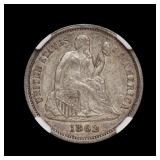 1862 Seated Liberty Silver Dime NGC AU-53 NICE