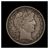 1905 S Barber Silver Half Dollar XF