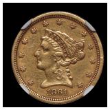 1861 $2.5 Liberty Quarter Eagle GOLD AU Details