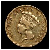 1857 S $3 Princess GOLD Fine Details VERY RARE
