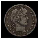 1913 D Barber Silver Quarter VG/Fine