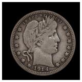 1914 D Barber Silver Quarter ICG F-15