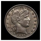 1897 Barber Silver Quarter AU+ NICE!