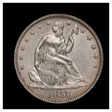 1857 Seated Liberty Silver Half AU/UNC CLASHED
