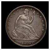 1861 Seated Liberty Silver Half AU+ RARE