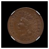 1869 Indian Head Cent Penny NGC AU-58 CHOICE