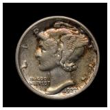 1927 S Mercury Silver Dime AU Details TONED