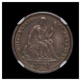 1873/1873 NA Seated Dime NGC AU-50 FS-301 TOP 100