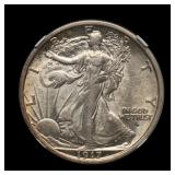 1917 D OBV Walking Liberty Half NGC AU-58 BIG COIN