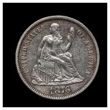 1876 CC Seated Liberty Silver Dime AU DDR!