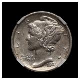 1921 Mercury Silver Dime NGC AU Dtls TOUGH DATE