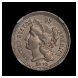 1870 Three Cent Nickel 3CN NGC AU-58 CAC