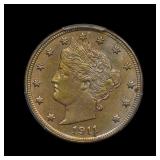 1911 Liberty V Nickel PCGS AU-58 TONED