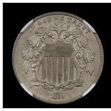 1869 Shield Nickel 5c NGC AU-58
