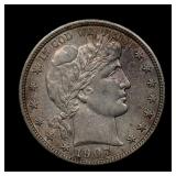 1907 D Barber Silver Half Dollar AU/BU Toned