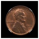 1913 Lincoln Cent Penny NGC MS-63 RB