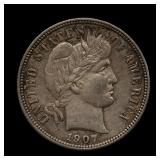 1907 D Barber Silver Dime AU Better Date