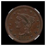 1855 Large Cent Upright 55 NGC AU-53