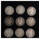 9x Barber Silver Half Dollar Lot $4.5