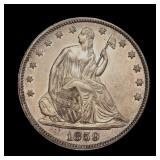 1859 Seated Liberty Silver Half AU+ WOW