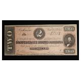 1864 $2 Confederate States Civil War Note AU WOW